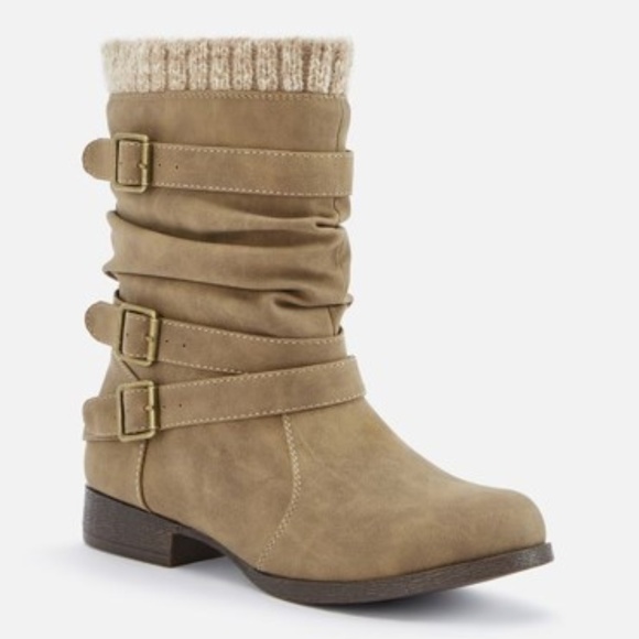 JF Shoes - Brand New Winter Sweater Cuff Tan Flat Boot